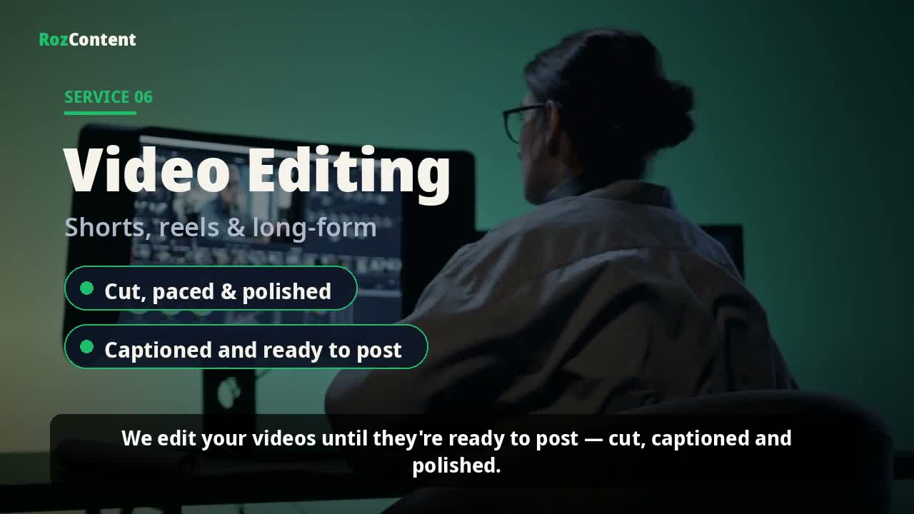 Video Editing and Backlog Blitz — shorts, reels and long-form